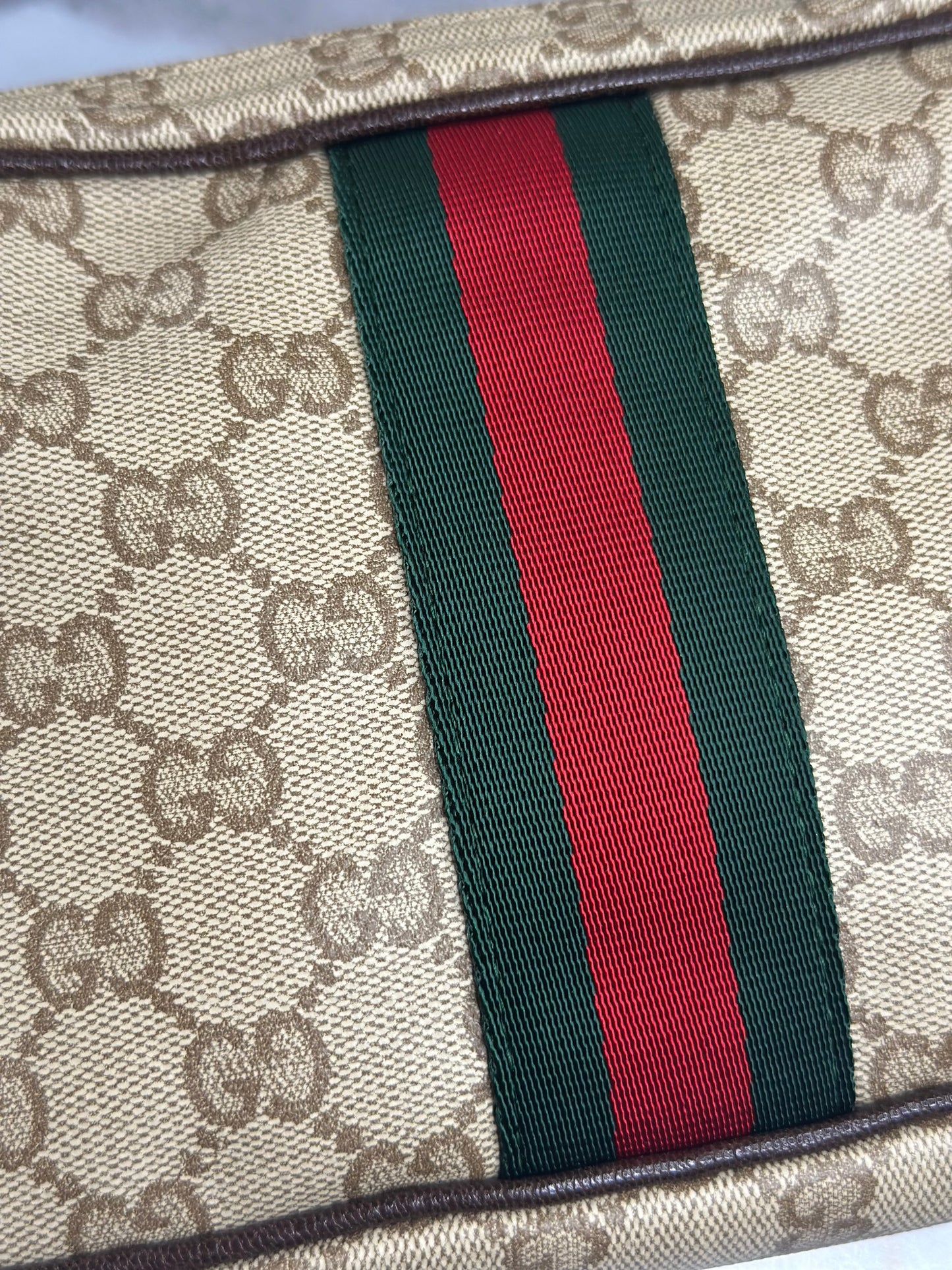 Pre-owned Gucci supreme canvas sand + dark brown mini crossbody