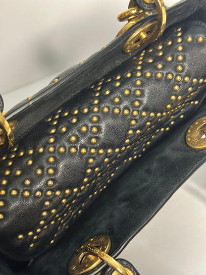 Pre-owned Christian Dior Supple Lady Dior Bag Cannage Studded Lambskin Medium