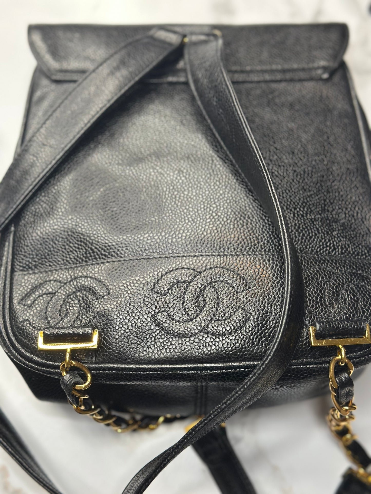Pre-owned Chanel Black Caviar leather triple C vintage backpack 1996-1997