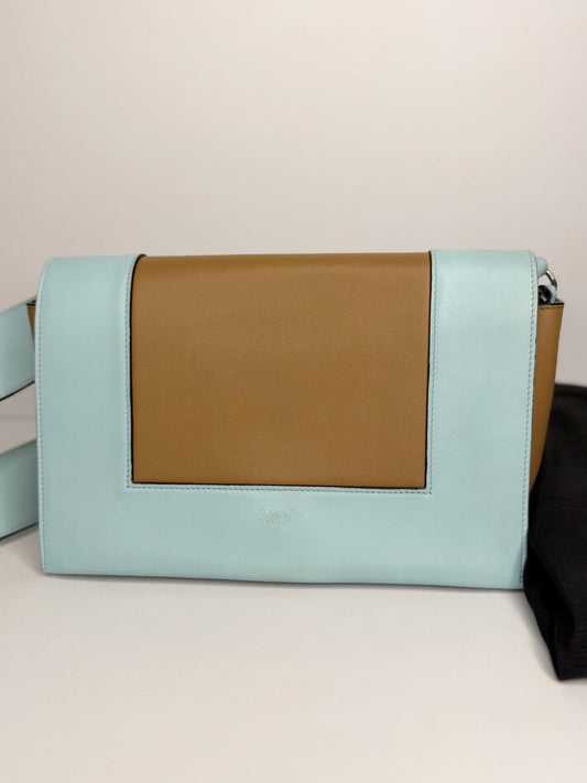 Pre-owned Celine frame medium blue x brown shoulder bag