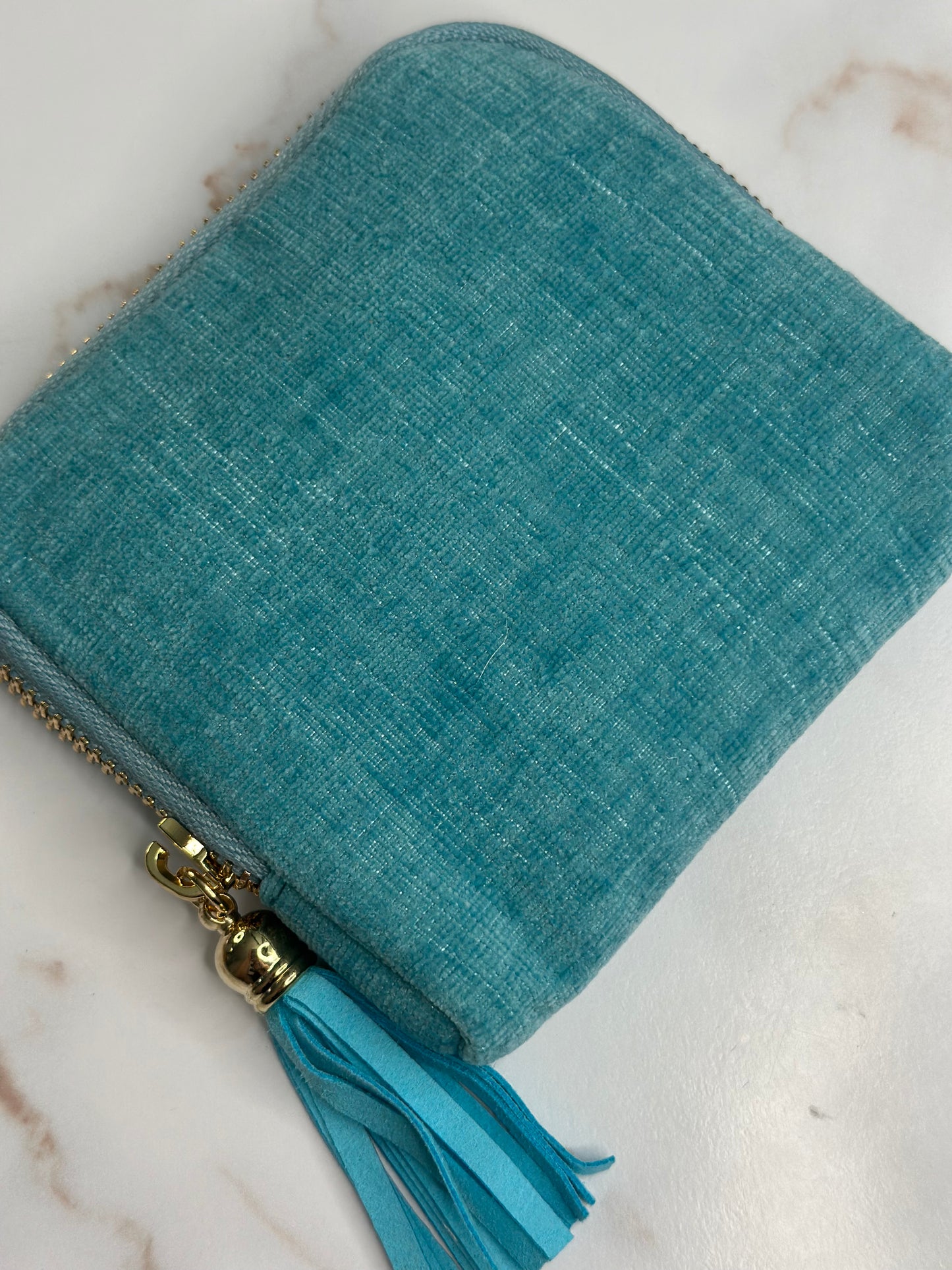 Blue jewelry pouch