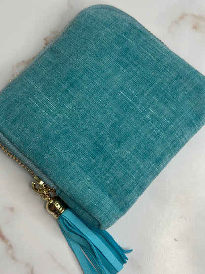 Blue jewelry pouch