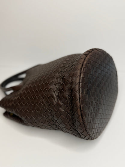 Pre-owned Bottega Veneta dark brown intrecciato leather bucket tote