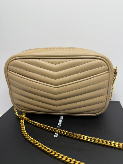 Pre-owned Saint Laurent Lou Mini YSL Camera Bag in Smooth Quilted beige Leather