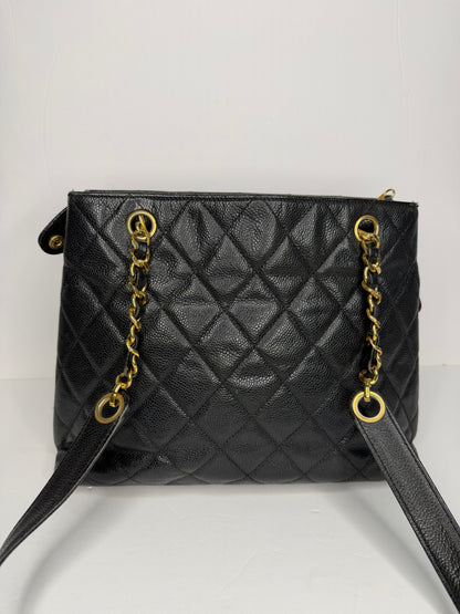 Pre-owned Chanel 1994-1996 quilted caviar leather front pocket shoulder tote