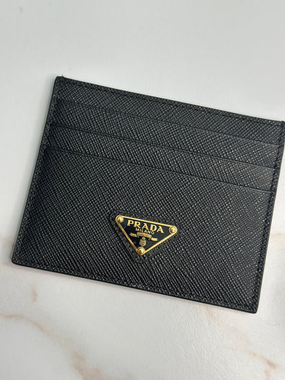Pre-owned Prada black Saffiano leather cardholder
