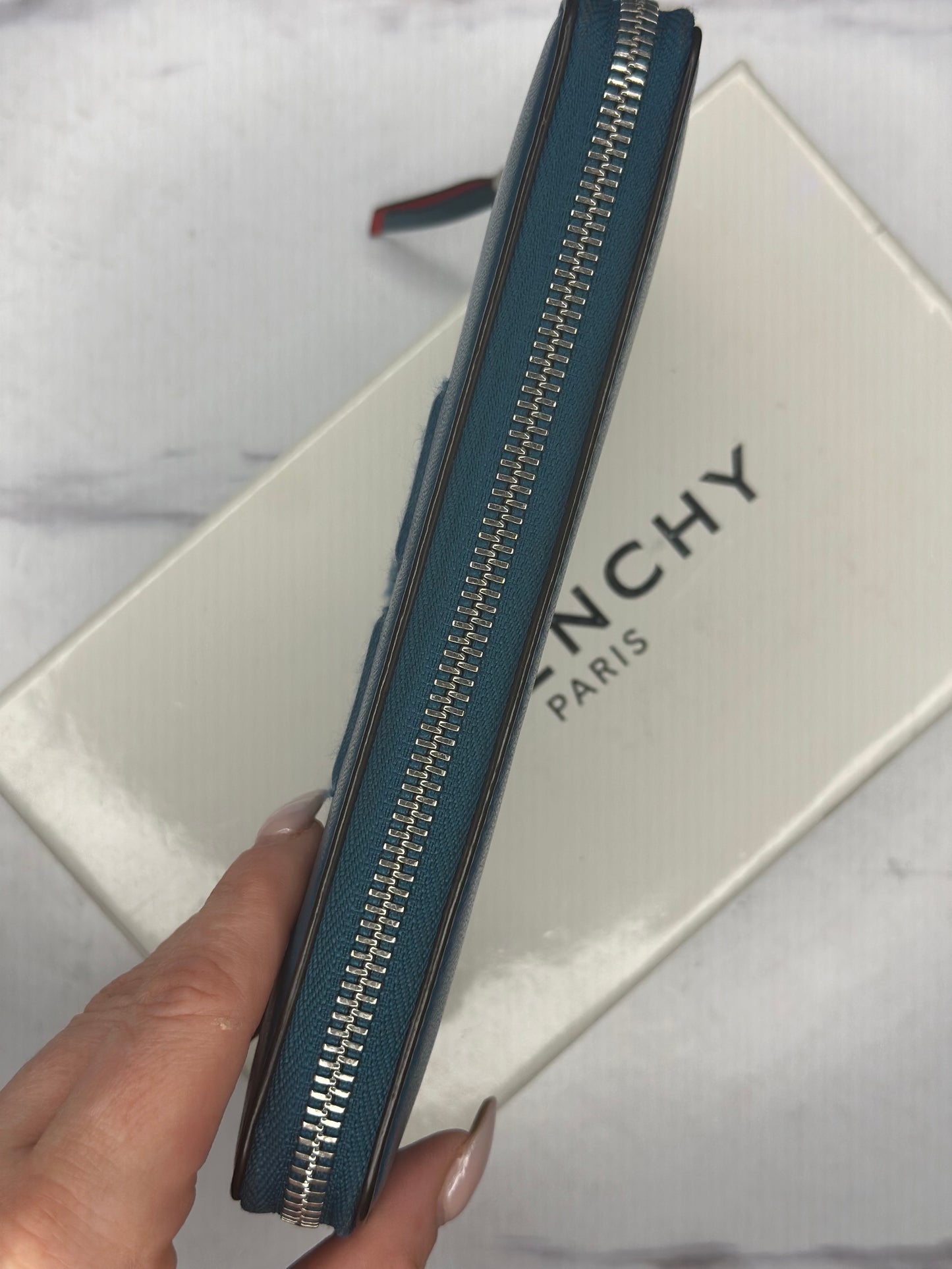Pre-owned Givenchy dark teal leather zippy wallet