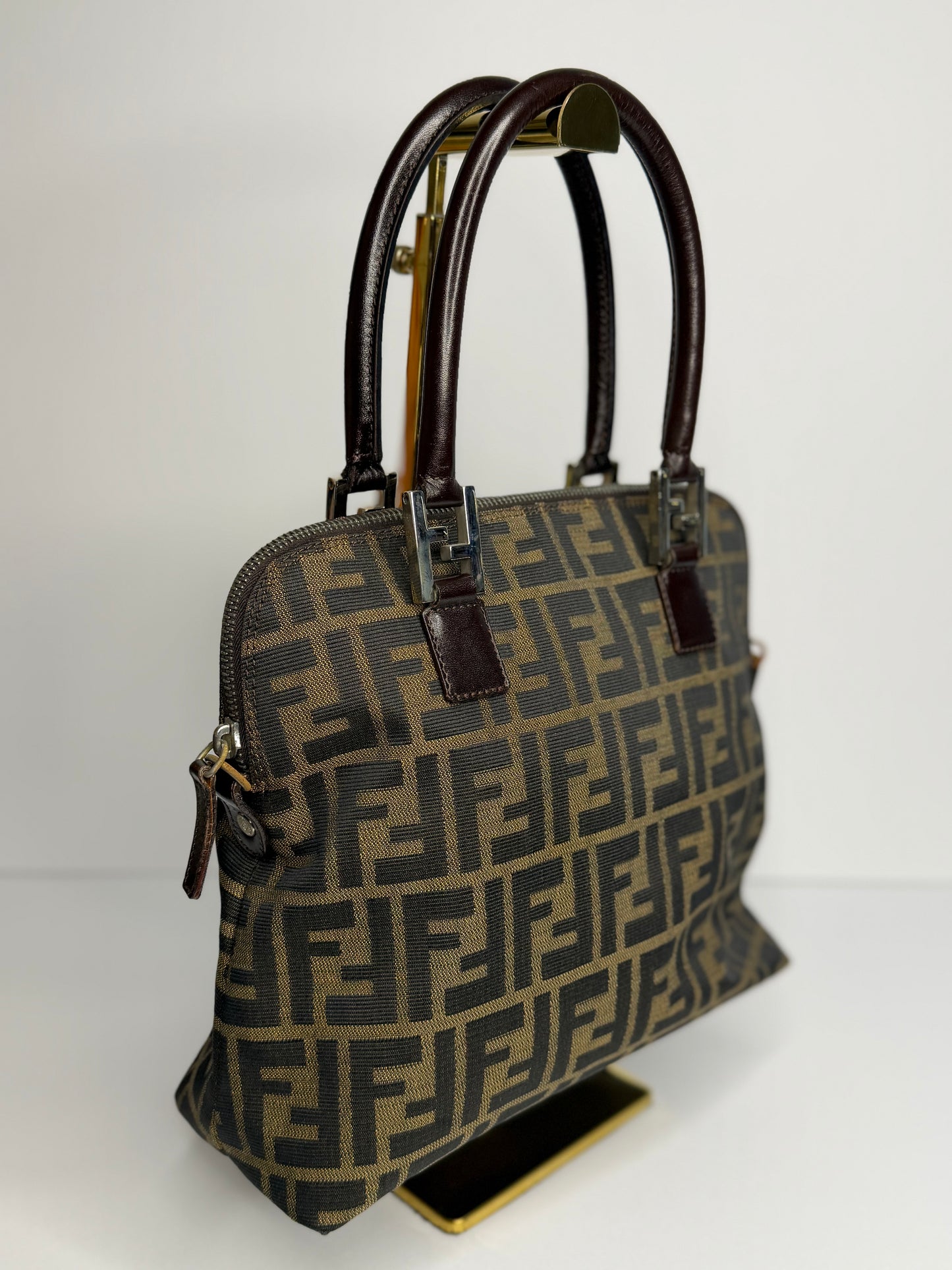 Pre-owned Fendi Zucca brown satchel top handle tote