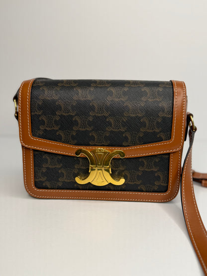 Pre-owned Celine TEEN TRIOMPHE BAG IN TRIOMPHE CANVAS AND CALFSKIN crossbody