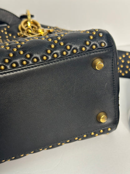 Pre-owned Christian Dior Supple Lady Dior Bag Cannage Studded Lambskin Medium