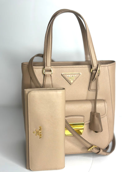Pre-owned Prada Metropolis Tote blush pink Saffiano Leather & wallet