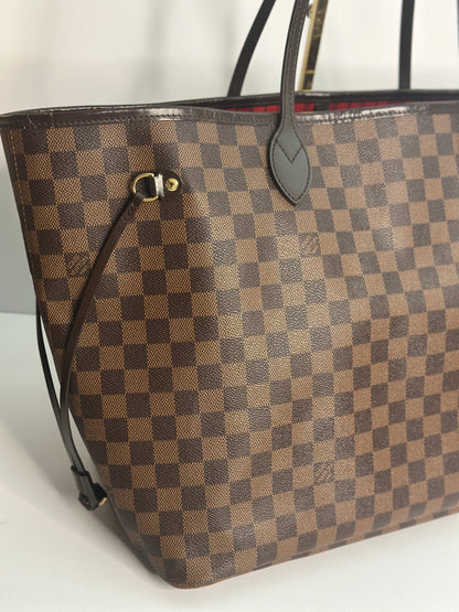 Pre-owned Louis Vuitton Damier Ebene neverfull GM w/pouch tote