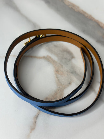 Pre-owned Hermes Swift Hapi 3 MM Triple Tour Bracelet S Bleu Paradis