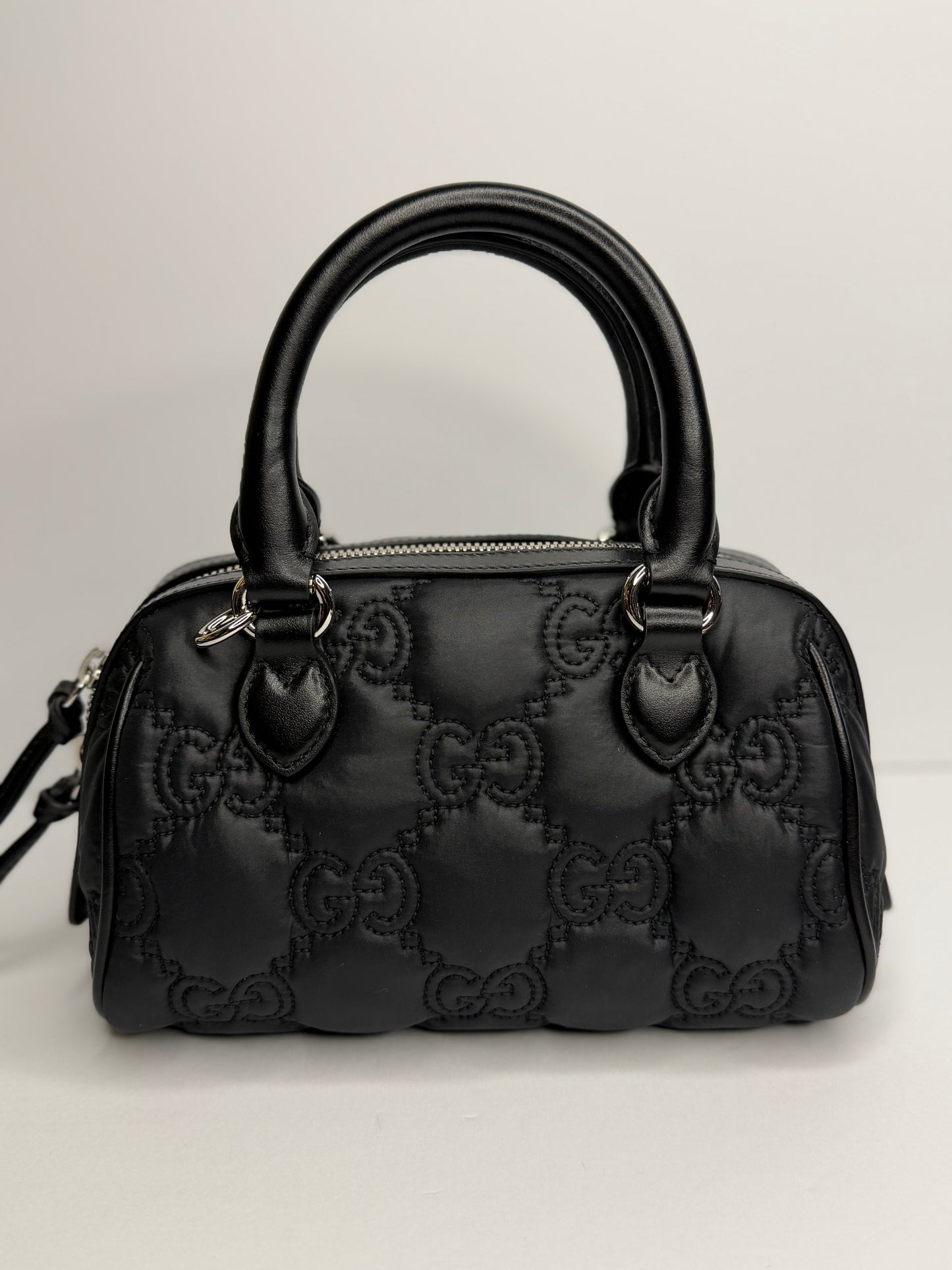 Pre-owned Gucci GG Matelassé Black Leather Top Handle two way tote