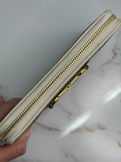 Pre-owned Gucci Horsebit canvas x leather zippy wallet