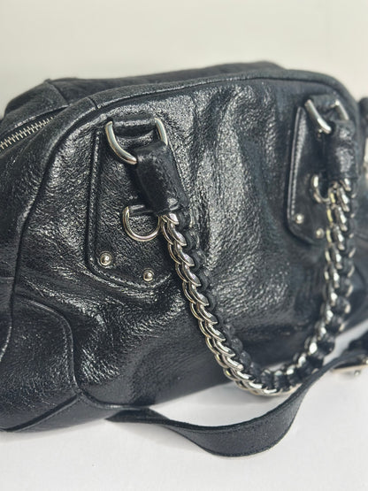 Pre-owned Prada Cervo Lux leather chain shoulder bag with a pebbled texture and silver-tone hardware