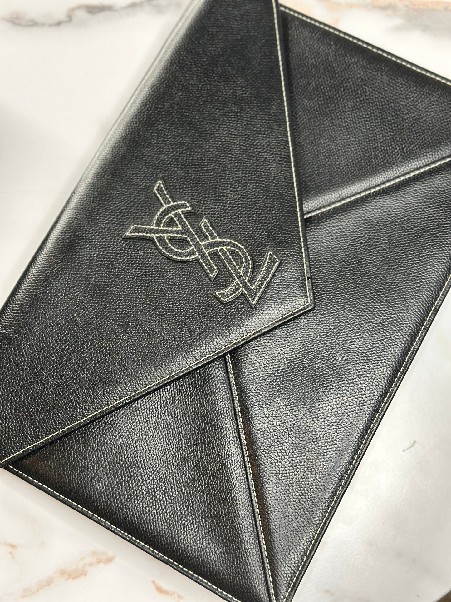 Pre-owned Saint Laurent pebbled leather black leather