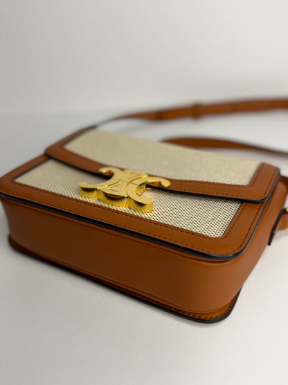Pre-owned Celine TEEN TRIOMPHE BAG IN TEXTILE AND CALFSKIN