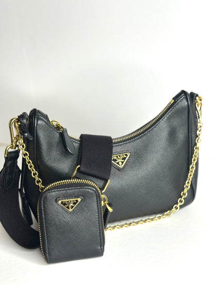 Pre-owned Prada black Saffiano leather re-edition, Crossbody