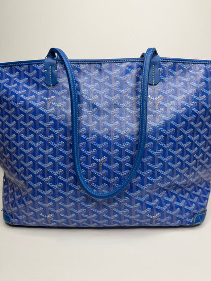 Pre-owned Goyard Artois MM goyardine canvas sky blue tote