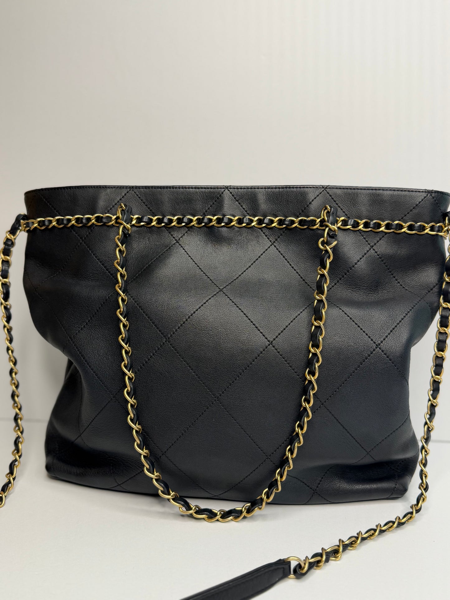 Pre-owned Chanel CC Lock Chain Handle Shopping Tote Quilted Calfskin