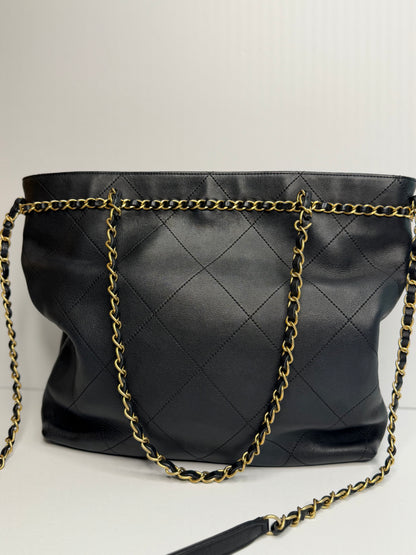 Pre-owned Chanel CC Lock Chain Handle Shopping Tote Quilted Calfskin