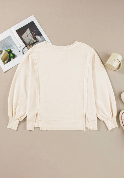 Cream Split Side Waffle Knit