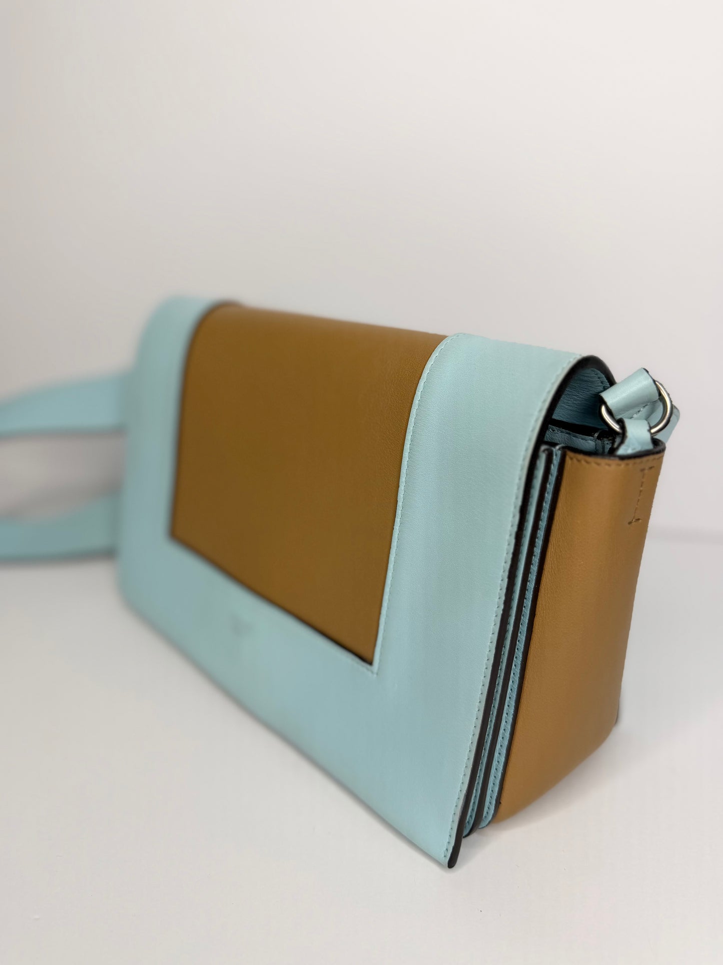 Pre-owned Celine frame medium blue x brown shoulder bag
