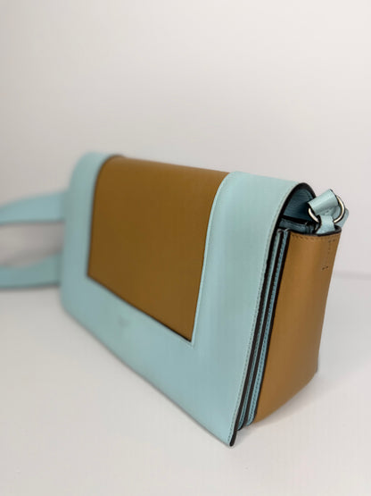 Pre-owned Celine frame medium blue x brown shoulder bag