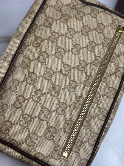 Pre-owned Gucci supreme canvas sand + dark brown mini crossbody