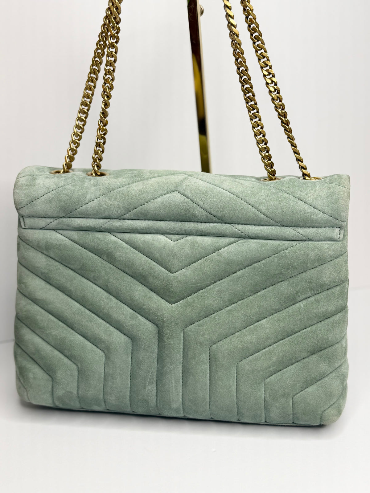 Pre-owned Saint Laurent soft vert opaline green suede medium Lou LoU shoulder bag