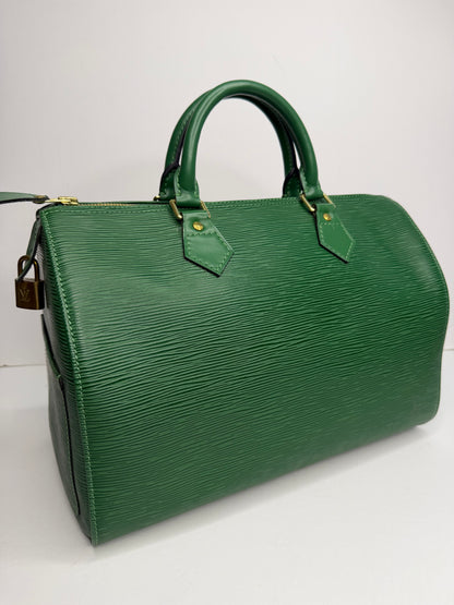 Pre-owned Louis Vuitton green Epi leather speedy 30 Boston bag