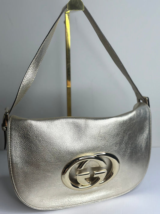Pre-owned Gucci light, gold, metallic leather shoulder bag