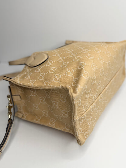Pre-owned Gucci Beige Ophidia Shopper Tote GG Denim Medium