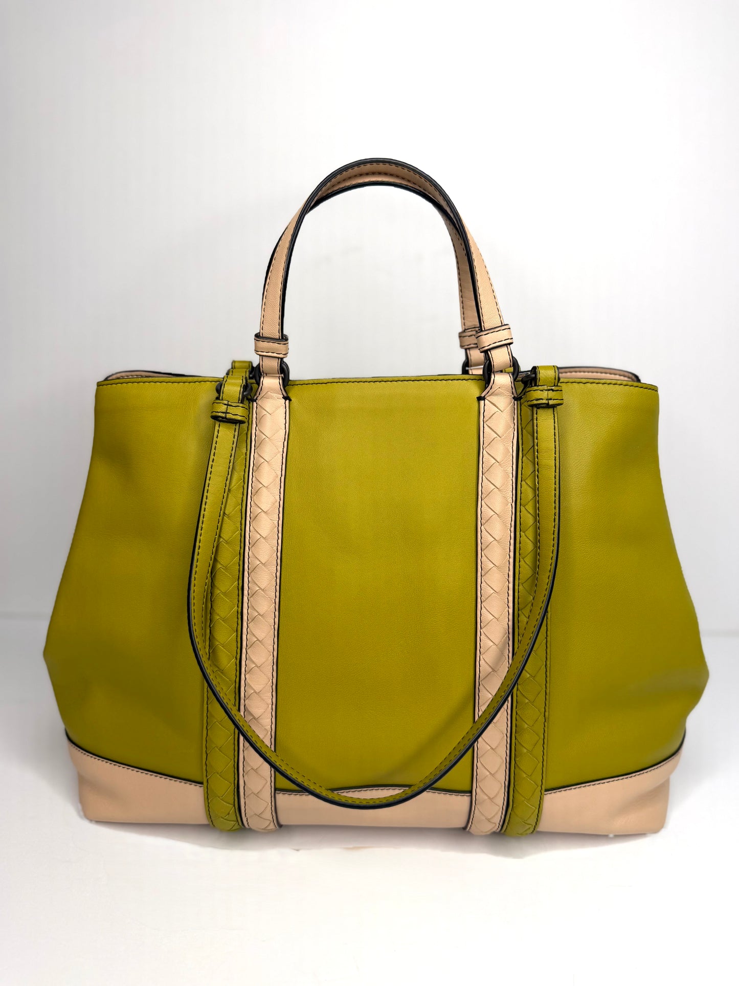 Pre-owned Bottega Veneta Intrecciato Corso Leather Tote Bag Green x Pink