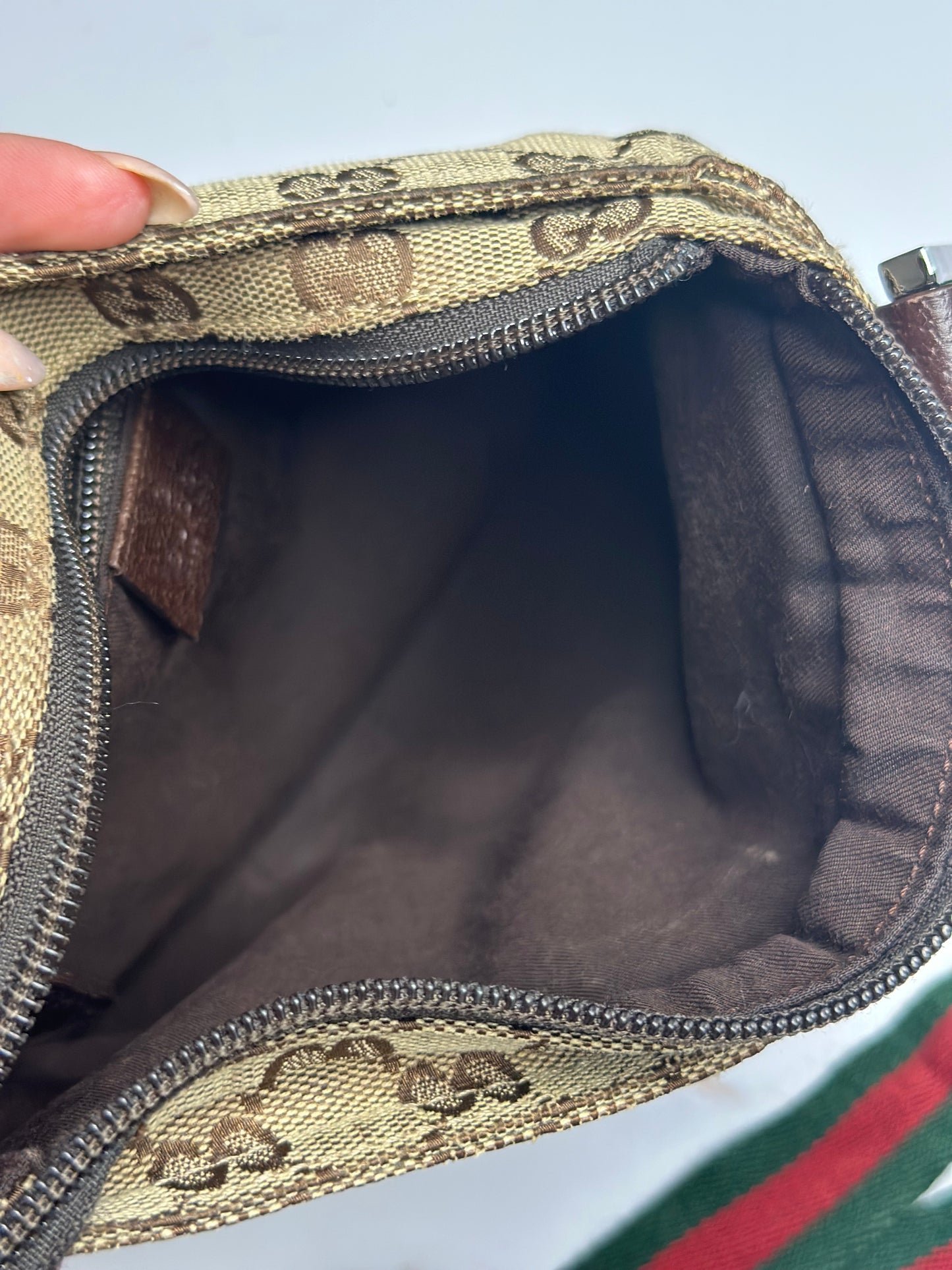 Pre-owned Gucci GG Monogram Web Small Flat Messenger Bag Brown