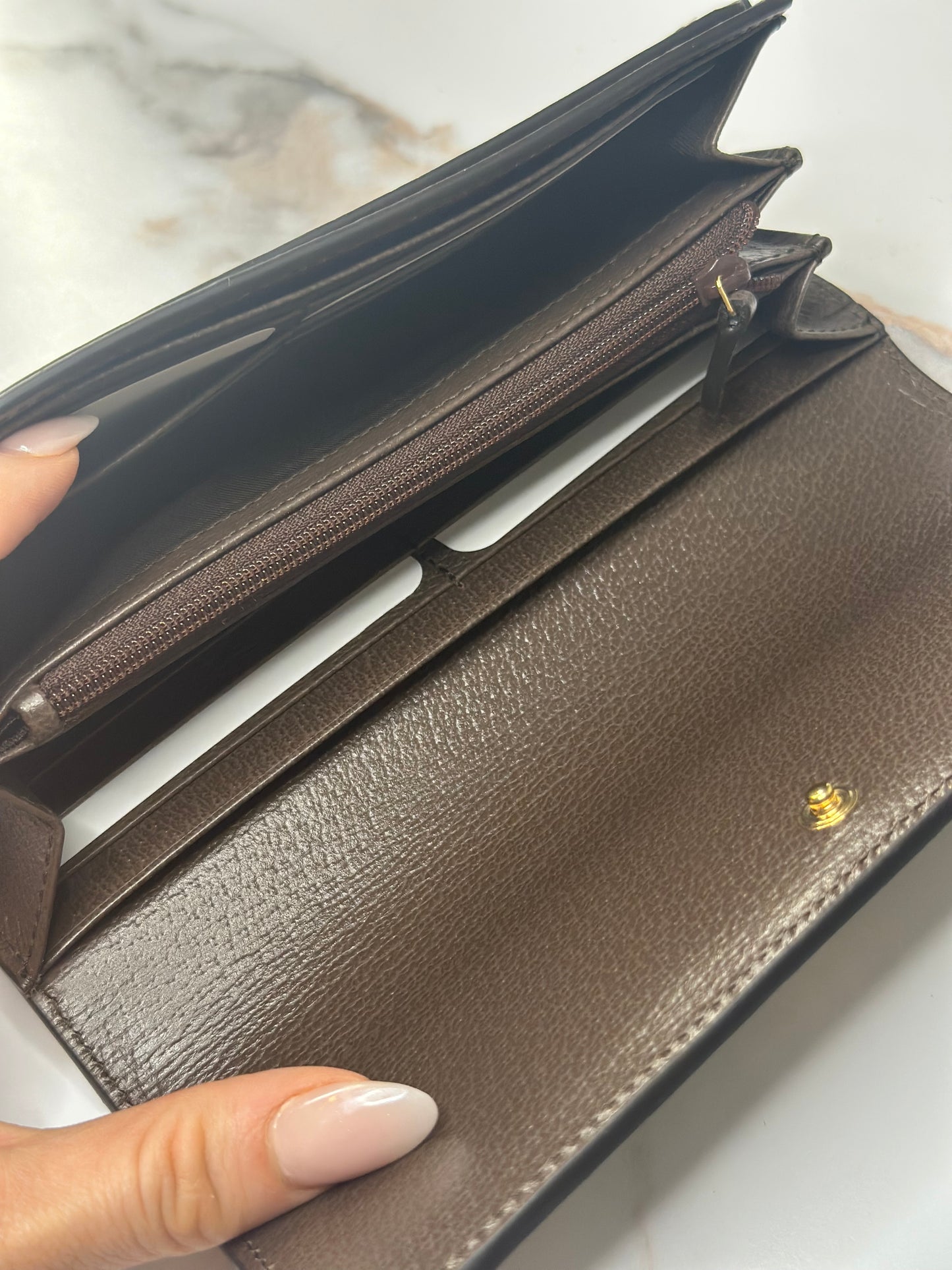 Pre-owned Gucci GG Ophidia Beige & ebony continental wallet