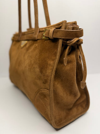 Pre-owned Prada Large Cinnamon Suede Bonnie shoulder tote