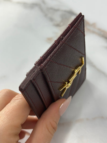Pre-owned Saint Laurent Bordeaux grain de poudre leather card holder