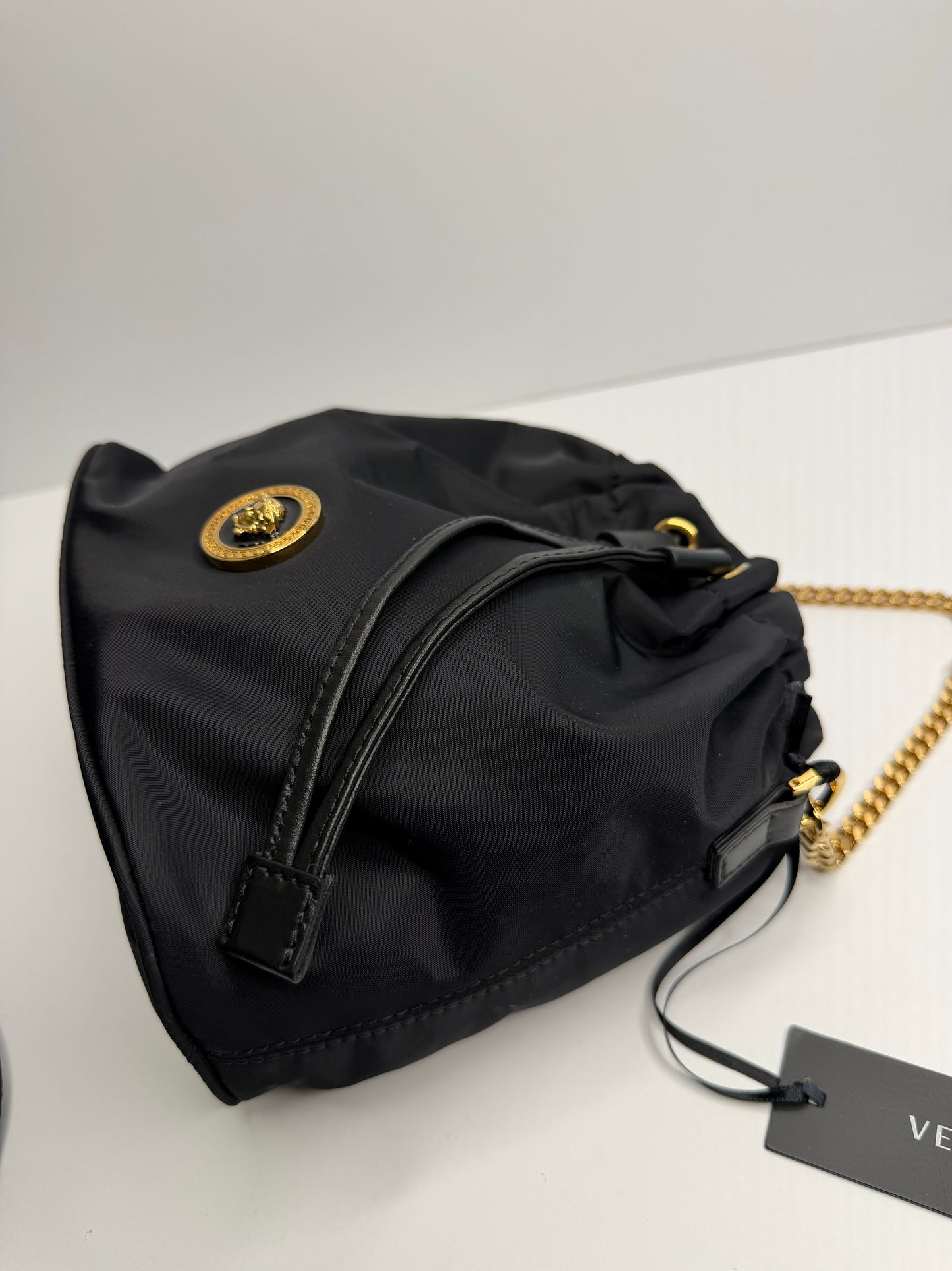 Pre-owned Versace nylon Medusa bucket shoulder bag