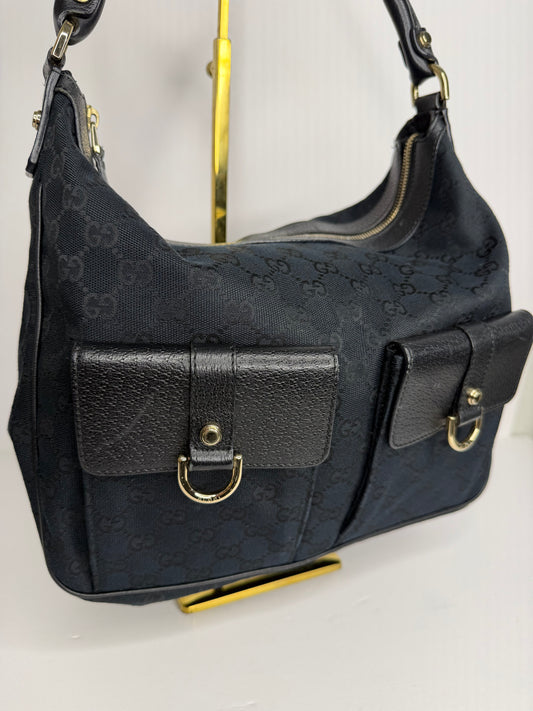 Pre-owned Gucci Abbey hobo shoulder bag in black GG canvas and leather