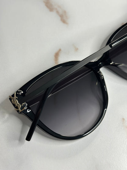 Pre-owned Saint Laurent black acetate silver logo sunglasses