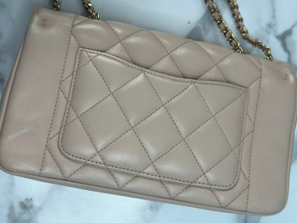 Pre-owned Chanel Diana nude pink Lambskin & calfskin leather shoulder bag