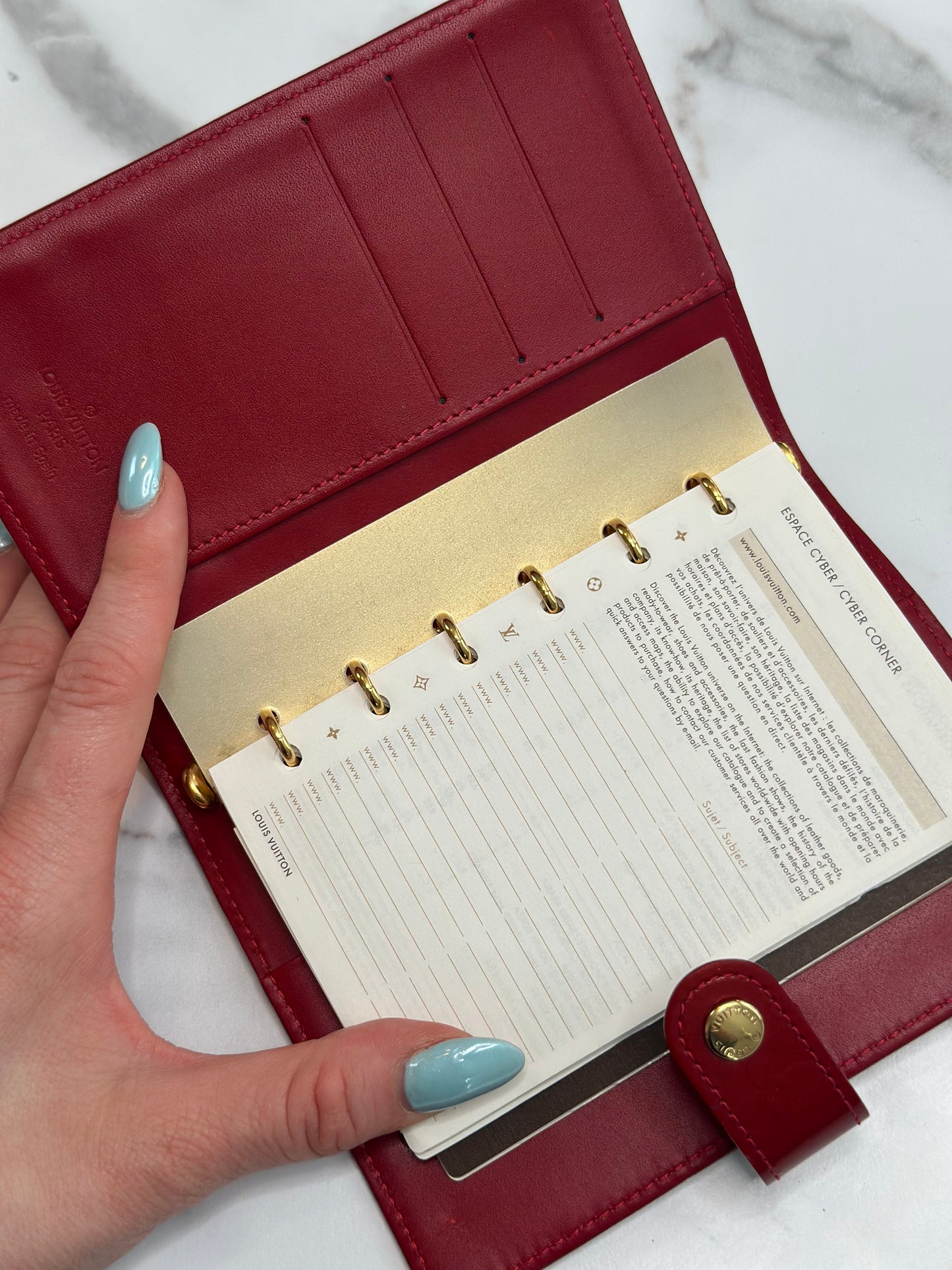 Pre-owned Louis Vuitton red vernis Vernis Small Ring Agenda Cover Pomme D'Amour agenda PM
