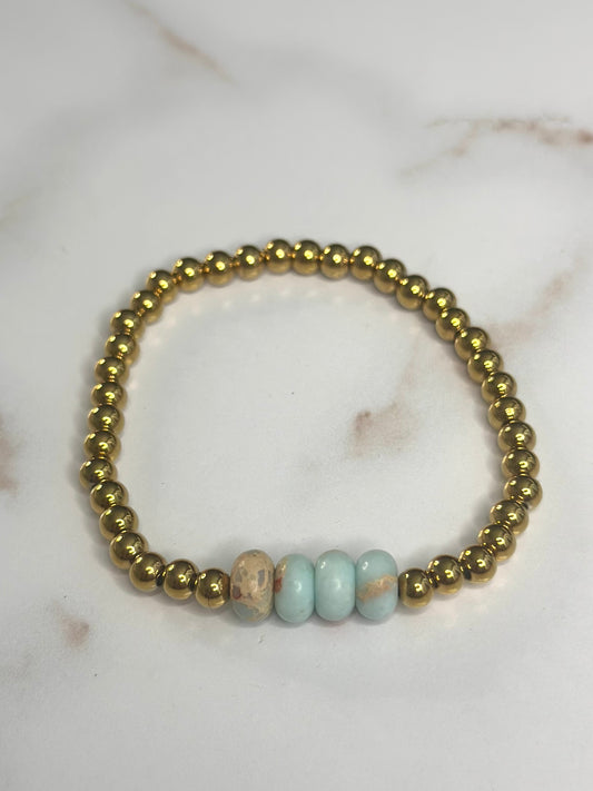 White teal multicolor beaded stretch bracelet