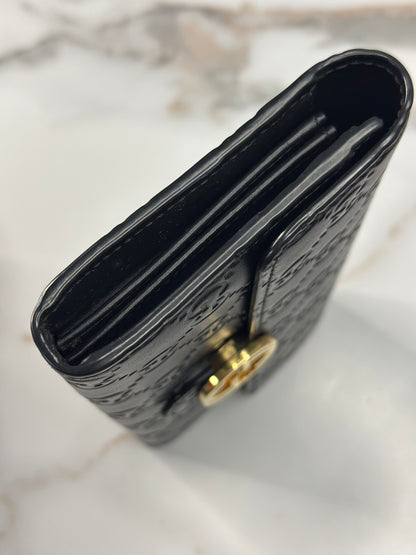 Pre-owned Gucci black embossed leather Guccisima long wallet