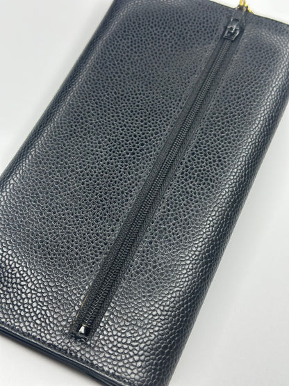 Pre-owned Chanel Coco logo, black caviar, leather Vintage long wallet