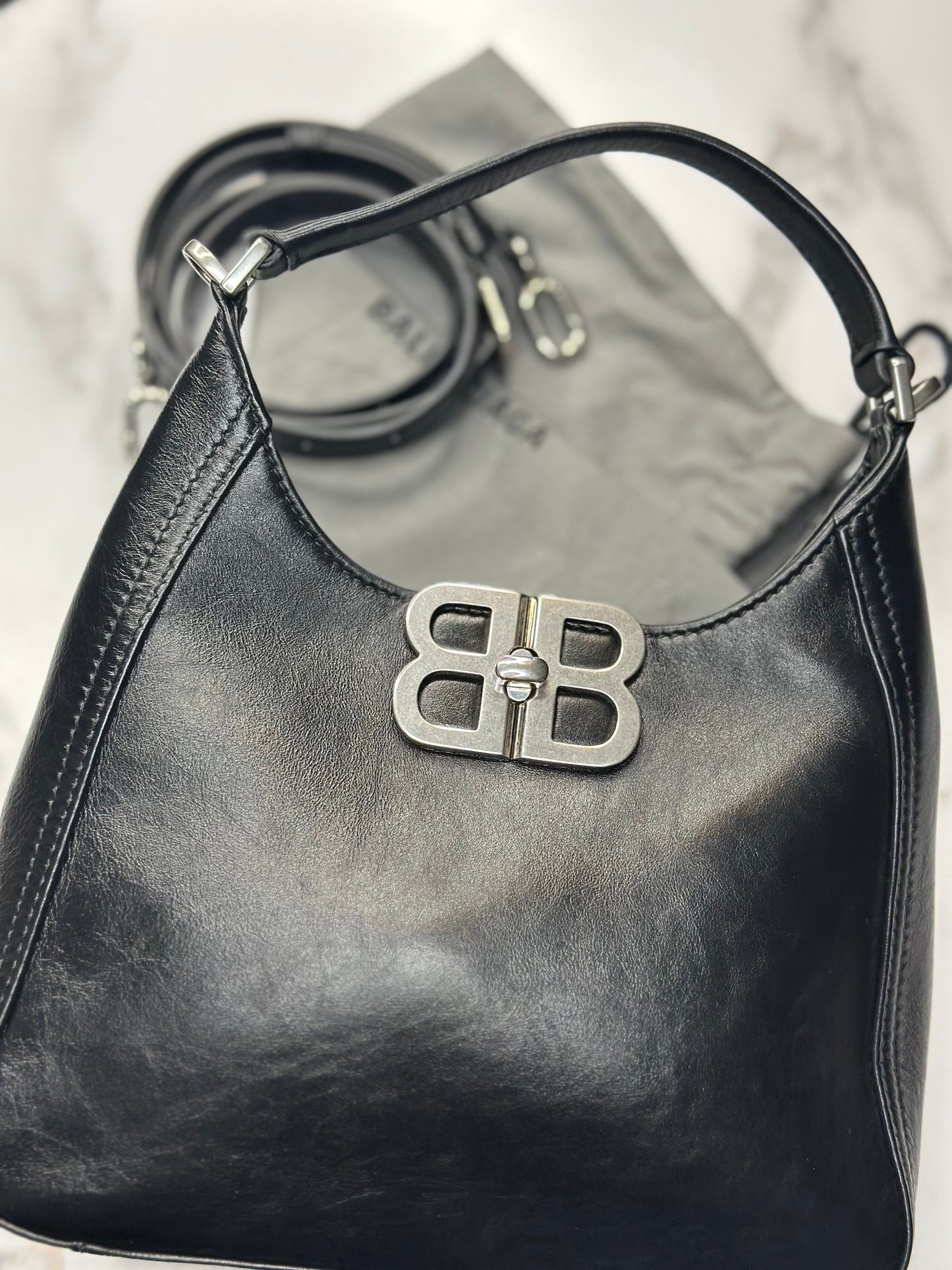 Pre-owned Balenciaga BB Soft small hobo bag in smooth leather with silver-tone hardware