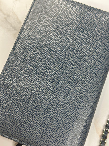 Pre-owned Chanel Timeless Wallet on Chain in blue caviar leather with silver-tone hardware