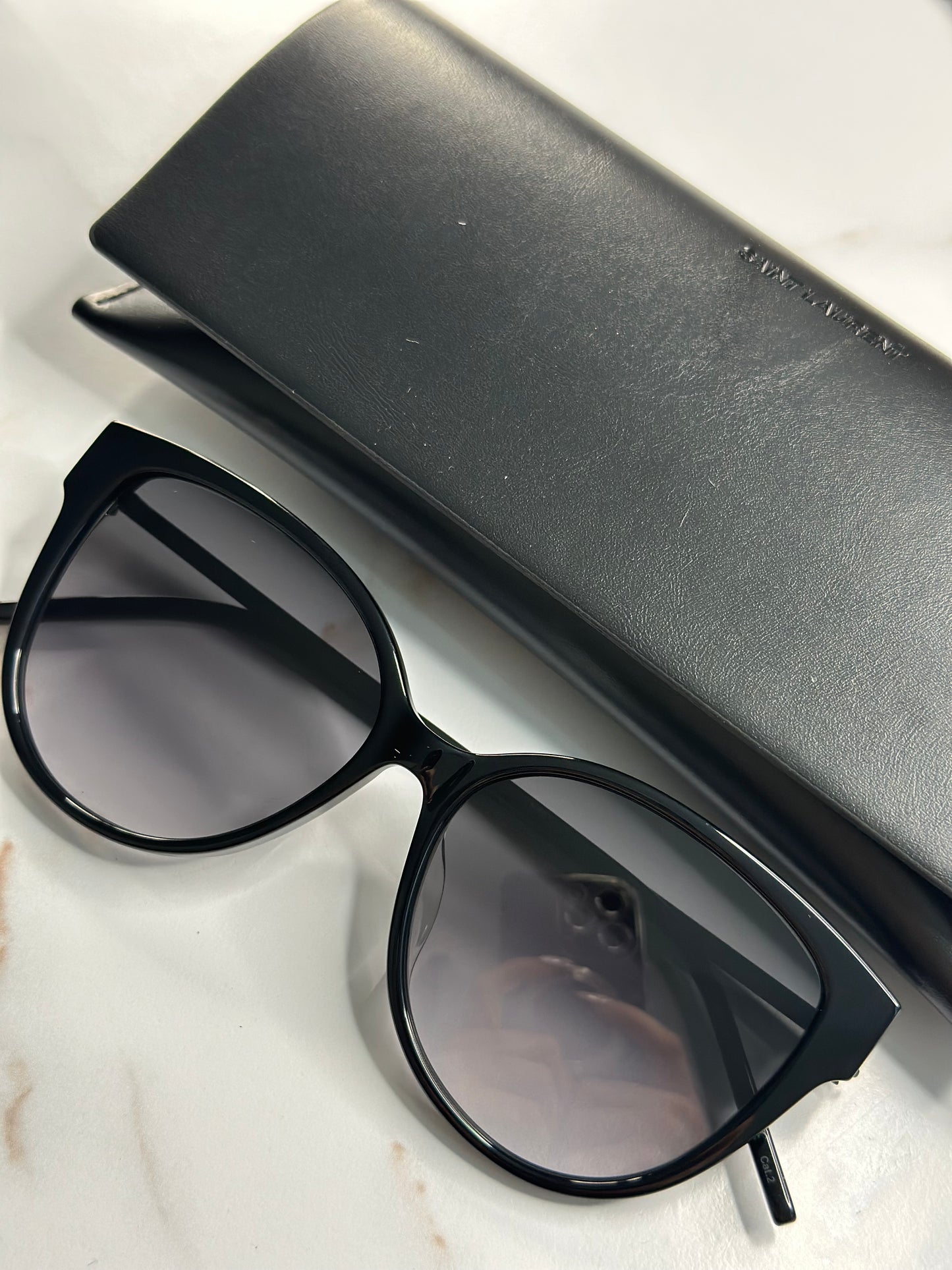 Pre-owned Saint Laurent black acetate silver logo sunglasses